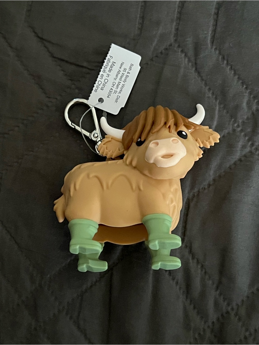 Cute Highland Cow Keychain in Tan with Green Boots